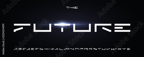Future Font Logo Alphabet Wide Geometric Letters Sci-fi Typography, Futuristic Typographic Design for AI Digital Transformation Headline, Robot Science Tech Logotype, Cyber Fonts. Vector Typeface
