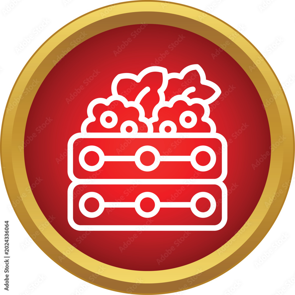 Obraz premium Abstract icon representing a crate filled with fresh grapes on a red and gold background