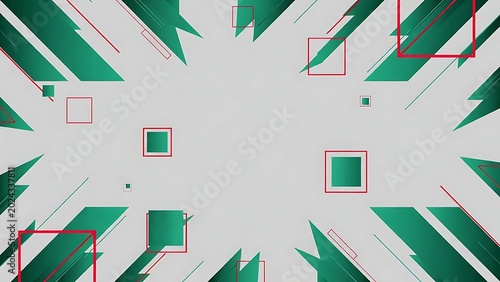 Abstract Geometric Background with Dynamic Lines and Shapes in Green and Red