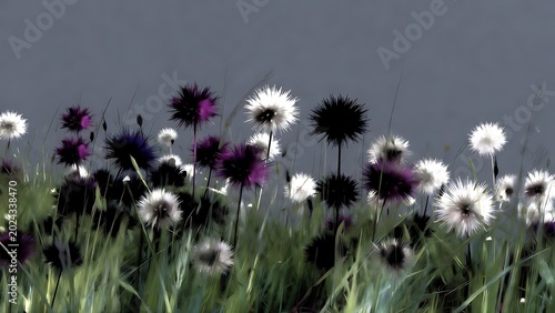 Vibrant Field of Abstract Flowers with Dark and Light Highlights