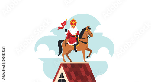 Принти на полотні Saint Nicholas on Horseback on Rooftop with Flag