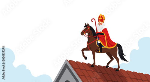 Foto Saint Nicholas on Horseback on Rooftop with Staff