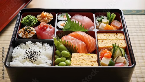 Elegant Japanese Bento Box Opening Cinematic Overhead Shot