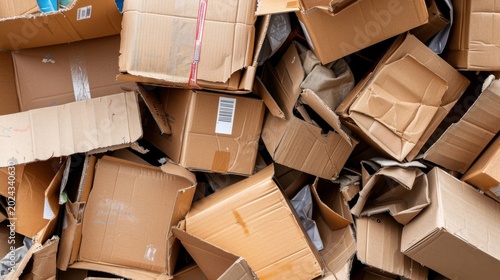Pile of Unused Cardboard Boxes in Chaotic Arrangement on a Bright Surface for Environmental and Recycling Themes