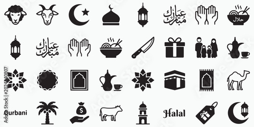 Eid al-Adha icons and symbols illustration set