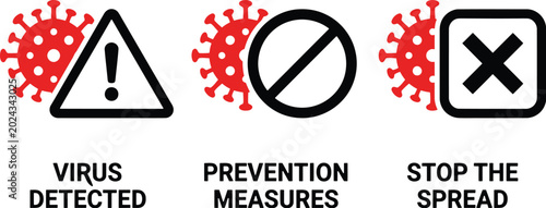 Tableau sur toile Flat icons set for virus prevention and warning signs