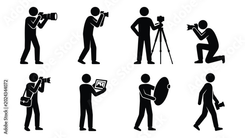 Obraz na płótnie collection of photographer stick figures in various poses black and white silhou