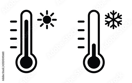 Foto Thermometer Icon Set, Hot and Cold Temperature Symbols Collection, Vector Stock