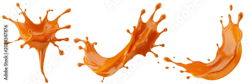 Set of caramel splashes isolated on a white background. 3D render
