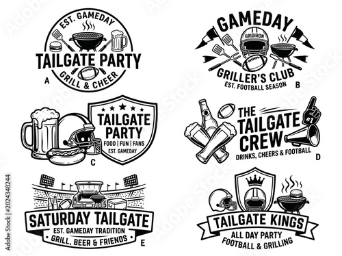 Set of vintage tailgate party emblems, logos, badges and labels