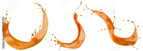 Bilde på lerret Set of caramel splashes isolated on a white background. 3D render