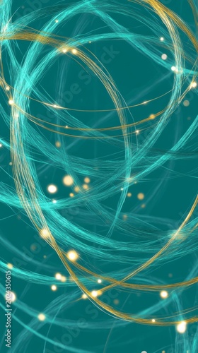 Abstract swirling turquoise and gold light lines digital wallpaper art background for modern aesthetic creative projects.