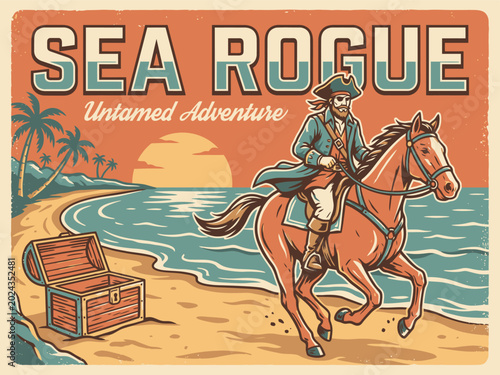 Tableau sur toile Vintage pirate adventure vector illustration, 'SEA ROGUE Unlamed Adventure' post