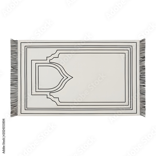 Elegant Islamic Prayer Rug with Traditional Black Geometric Pattern