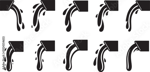 Schilderij op canvas Black silhouette of horse galloping in set of ten icons Vector