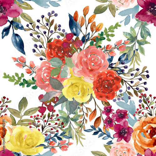 Photos Watercolor elegant autumn fall winter floral with roses peonies berries and cozy