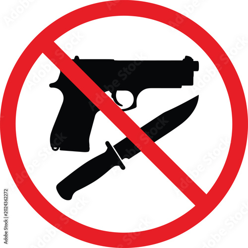 Foto No weapons allowed prohibition sign with gun and knife crossed out in red circle