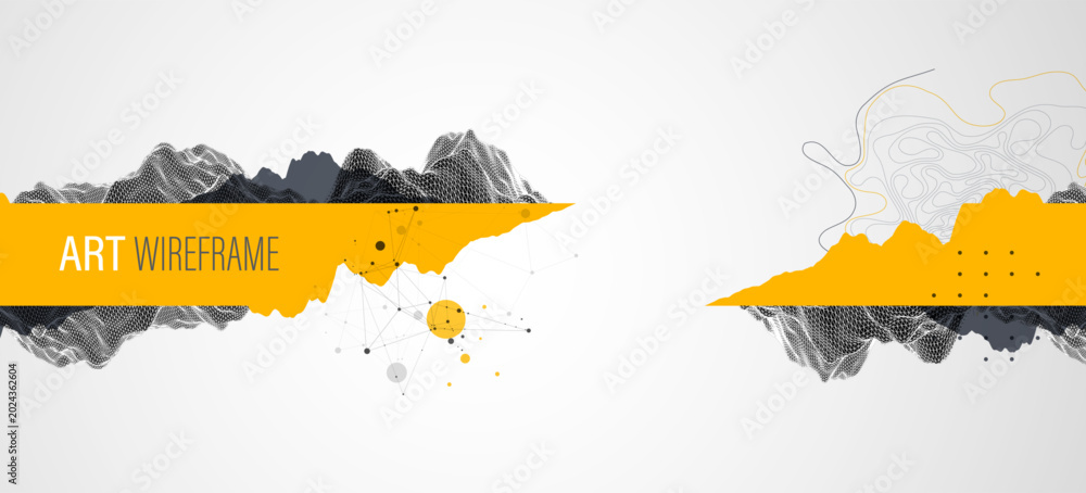 Fototapeta premium Trendy abstract wireframe background. Mountain art elements. Surface illustration. Vector.
