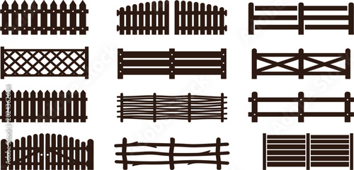 Quadro su tela Wooden Fence Collection Featuring Rustic Farm Barriers, Garden Boundary Panels,