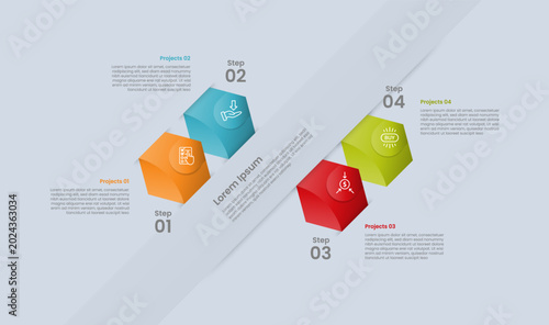 Photos hexagon base shape infographic with glossy gradient style with skew tilt structu