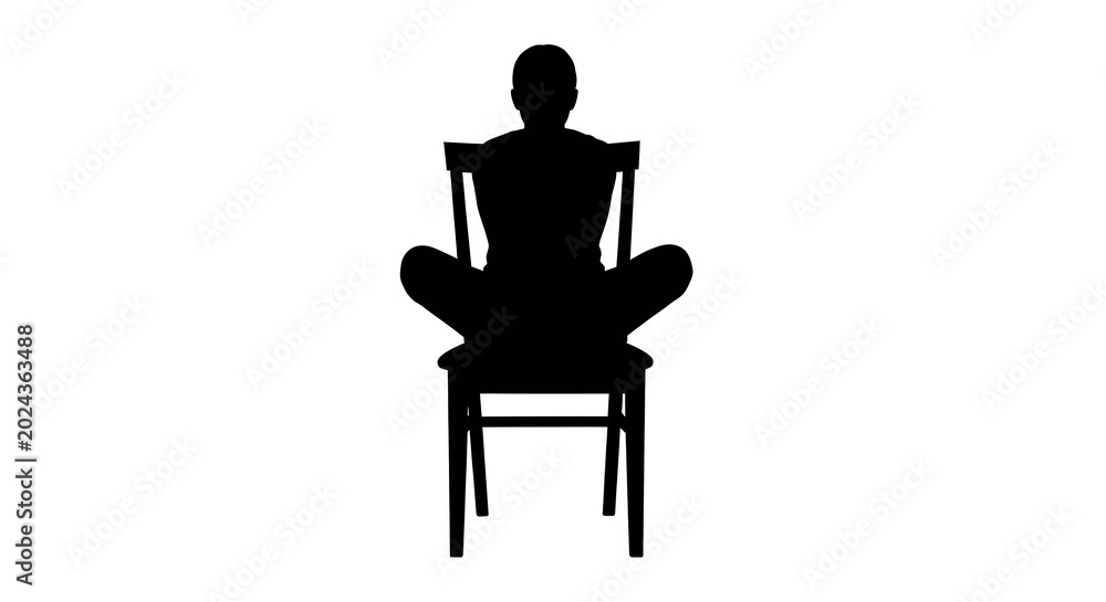 Fototapeta premium Black silhouette of a person sitting on a wooden chair, minimalist