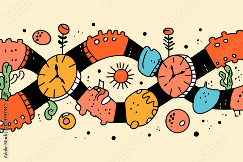 DNA Helix Gears and Organic Lines Representing Epigenetic Aging Clock