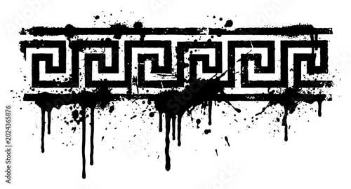 Konstfotografi Greek key meander pattern with ink drips in urban graffiti style