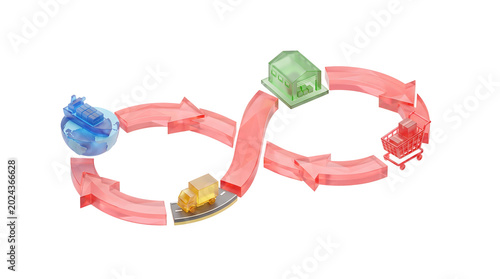 3D Isometric Concept of Global Supply Chain and Logistics Isolated On Transparent Background 
