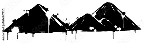 Photos Large piles of mined materials or slag heaps in black ink grunge style