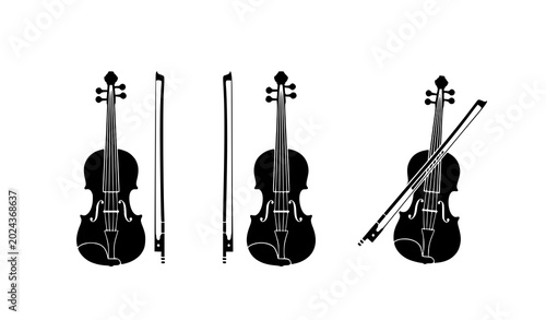 Canvastavla Silhouette of violin and bows on white background