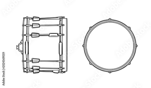 Quadro su tela Snare drum technical illustration side and top view line art for musical instrum