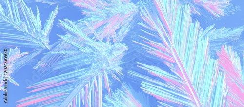 Abstract Frozen Ice Crystal Patterns in Blue and Pink Hues on Soft Background