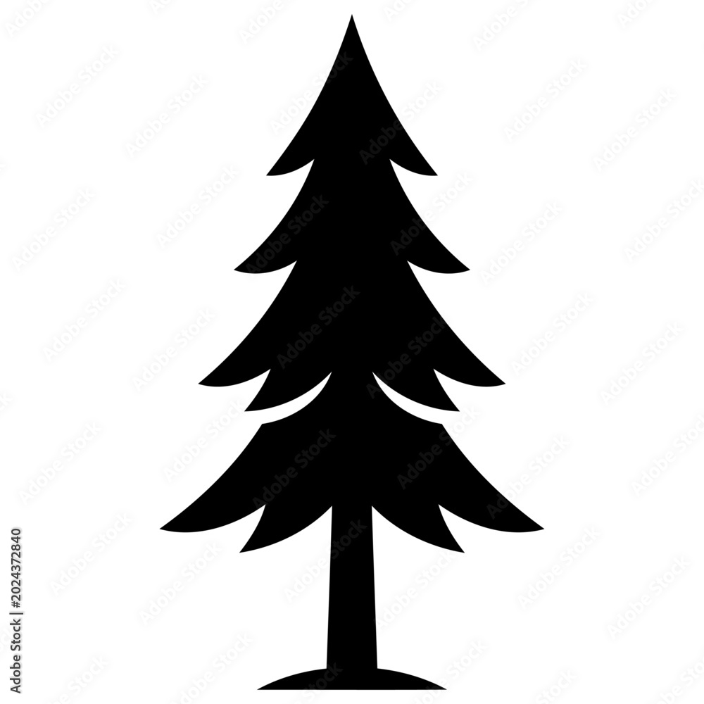 Obraz premium A simple black line art illustration of a pine tree silhouette, an evergreen tree with a single trunk and branches.