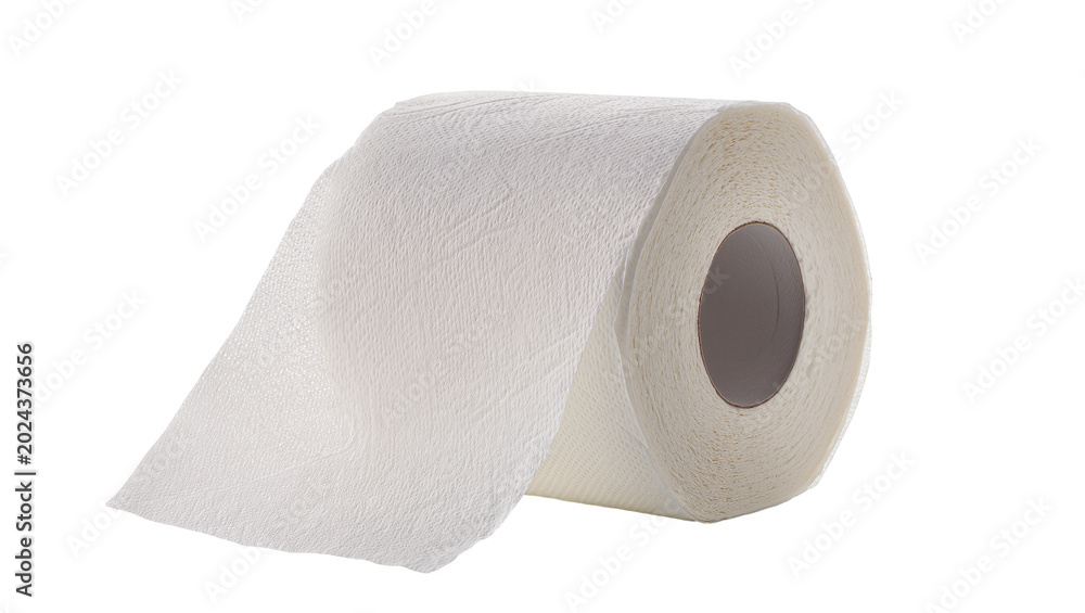 Fototapeta premium White textured toilet paper roll with cardboard core, isolated on transparent background