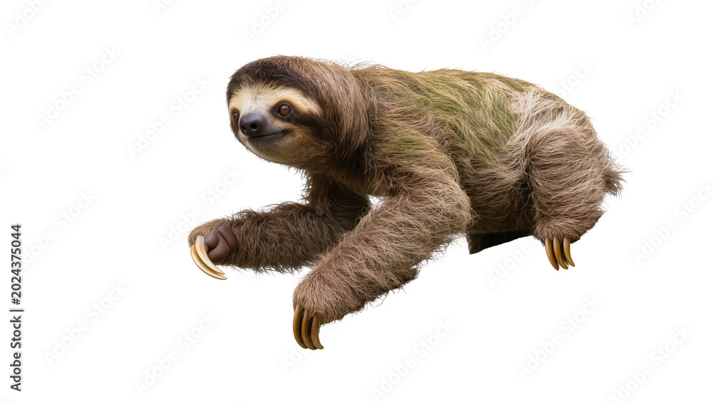 Fototapeta premium Three-toed sloth with long claws, isolated on transparent background