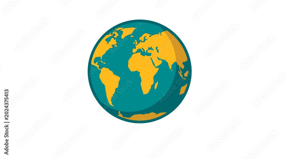 Fototapeta premium Vector illustration of a stylized Earth globe with vibrant orange continents and deep teal oceans, Representing global connectivity and environmental sustainability
