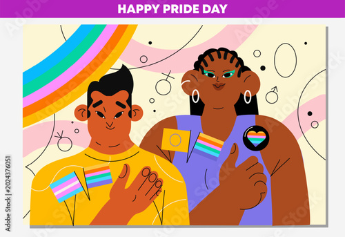 Diversity and inclusion pride illustration with diverse characters
