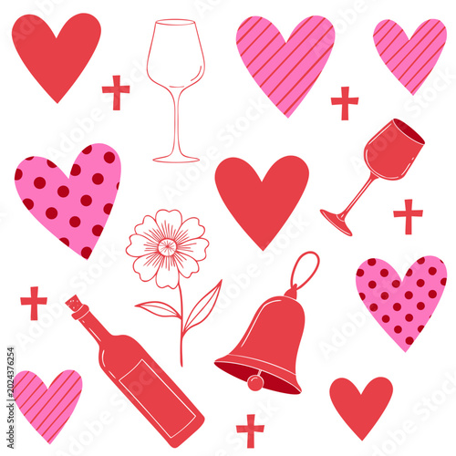 Colorful set of valentine's day hearts and love icons