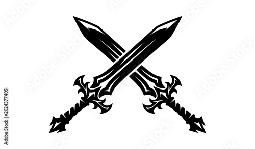 Quadro em tela Crossed Black Fantasy Swords Silhouette Illustration Vector Design