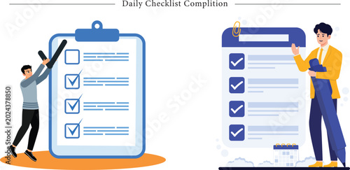 Daily Checklist Compilation Flat Vector Productivity Task Completion Time Management Illustration