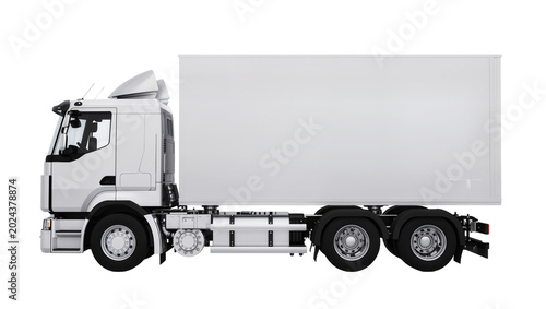 Bild auf Leinwand White semi-trailer truck with large cargo box, isolated on transparent backgroun