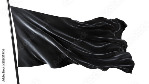 Fotografie Waving black satin flag on flagpole, isolated on transparent background