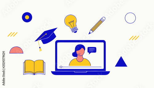 Flat vector illustration, online education concept