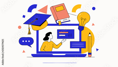 Flat vector illustration, online education concept