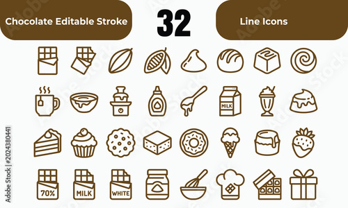 Chocolate  icon set. Editable line icons. Vector illustration.