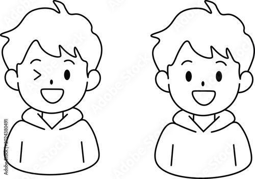 Cute Kids Character Outline Vector Illustration Set