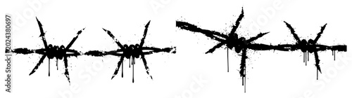 Bild auf Leinwand Barbed wire fence elements with messy ink splatters in stencil style