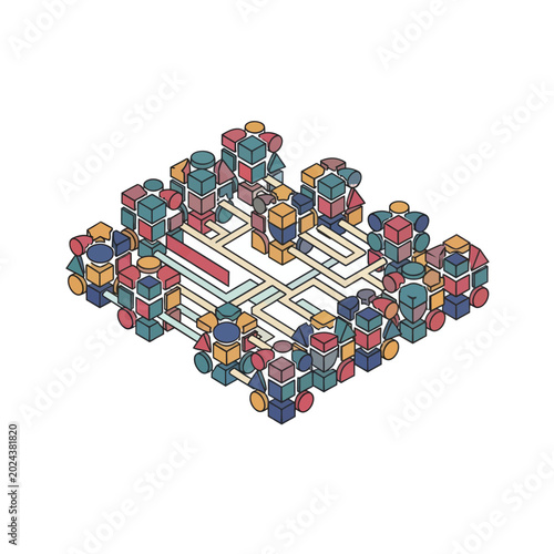 Εκτύπωση καμβά Colorful 3D cubes in heart shape.