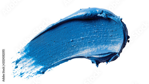 Fotografie Thick blue paint smear with visible texture, isolated on transparent background