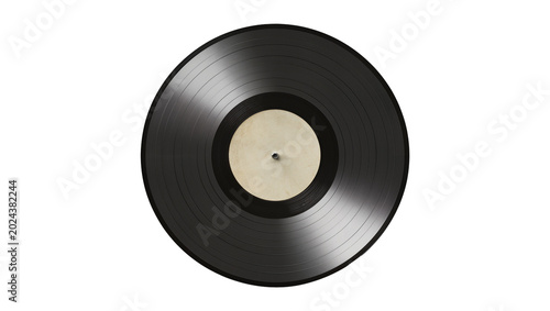 фотографія Black vinyl record with beige label, isolated on transparent background